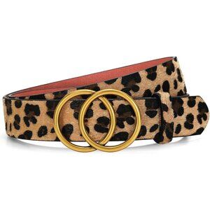 Women's Leather Belt Jeans Pants Fashion Waist Belt Ring Buckle Leopard Belt 2